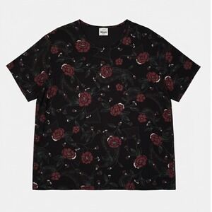 Bentley Plus Vtg Black Floral Paisley Print Short Sleeve Top‎ Sz 2XL 18W / 20W